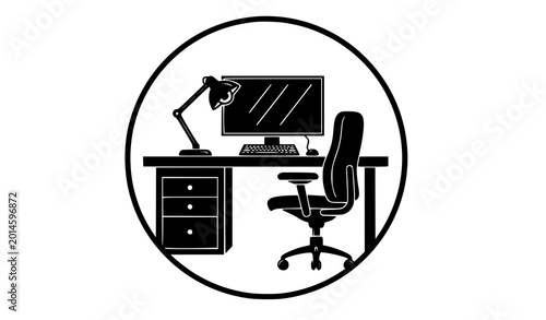 Photos Minimal office desk silhouette computer workstation vector icon design