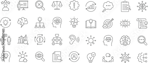 Photos Critical thinking icon set. Editable line icons
