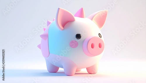 Adorable 3D rendered pastel pink and white spiky piggy bank, symbolizing financial saving, childhood dreams, and future prosperity