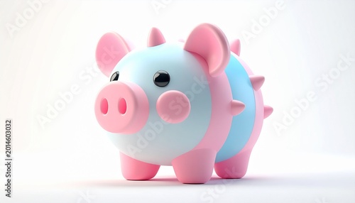 Adorable pastel pink and blue piggy bank with playful spikes, a charming financial savings vessel for children's future dreams and smart money management