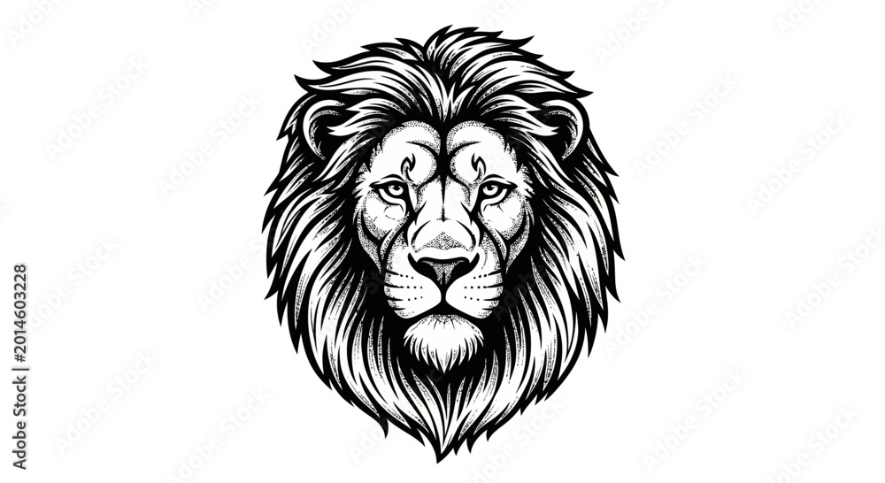 Obraz premium Majestic Lion Head Portrait, Fierce King of the Jungle, Black and White
