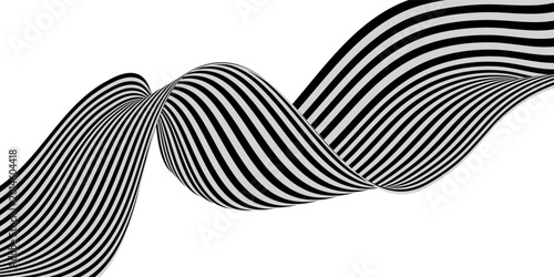 Quadro em tela Minimalist abstract wave line art, several parallel black curved lines form a smooth flowing wave across the canvas, clean vector style