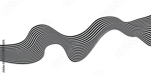 Valokuva Minimalist abstract wave line art, several parallel black curved lines form a smooth flowing wave across the canvas, clean vector style