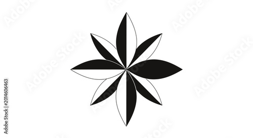 Photos Geometric eight-pointed star with alternating black and white petals