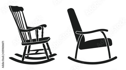 Tableau sur toile Rocking chair silhouettes black and white isolated vector illustration
