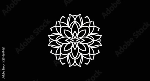 Ornate white floral mandala pattern on a black background