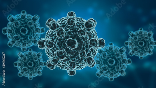 Hantavirus colony under a microscopic image. Detailed scientific image of infectious viral particles
