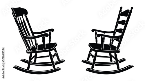 Tableau sur toile Rocking chair silhouette two views on white background