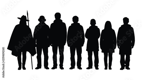 Canvastavla Group of people in various outfits standing together black silhouette high quali
