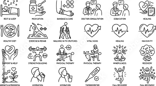Health recovery line icon vector illustration set.
