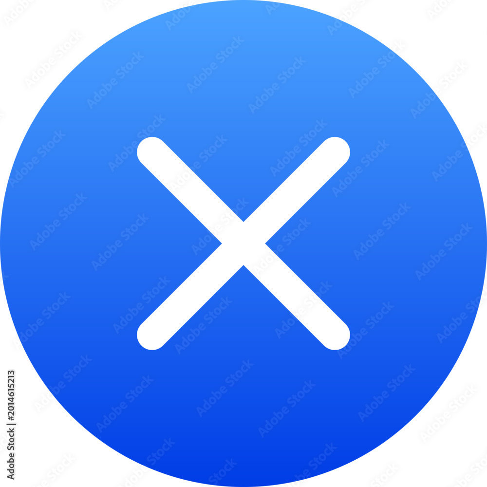 Fototapeta premium Modern blue circular x icon for closing windows and rejecting actions