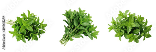 Canvas Print Fresh Green Mint Leaves Bunch PNG, Peppermint, Herbal Garnish, Menthol Plant Isolated on Transparent Background for Mojito and Tea