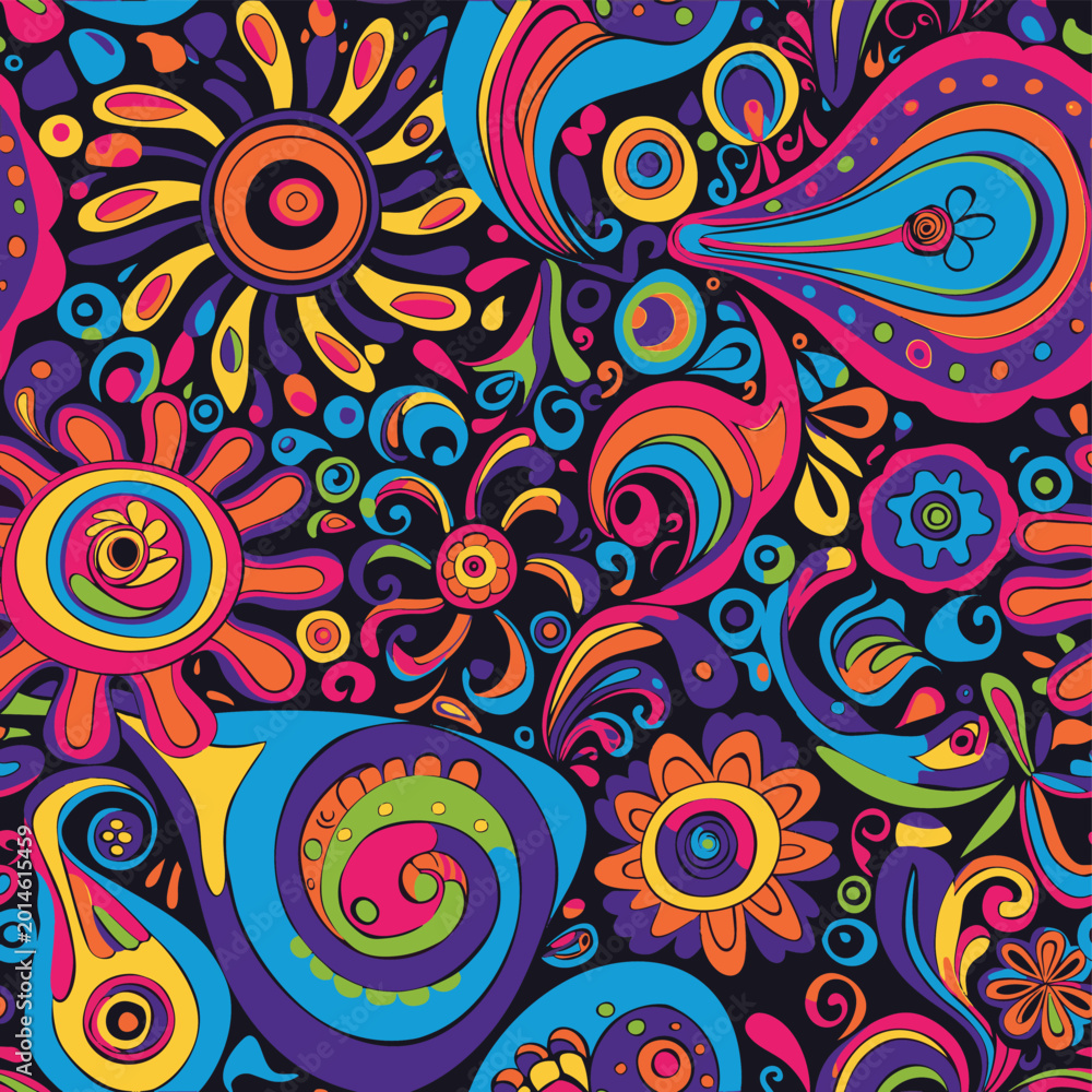 Fototapeta premium Colorful psychedelic floral pattern