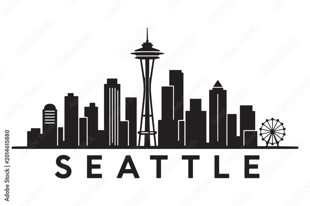 Fototapeta premium Seattle City Skyline Silhouette Line Art Minimal Vector