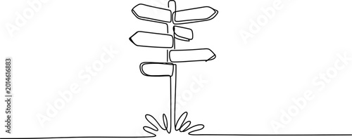 Obraz na plátně Continuous single line drawing of a wooden signpost with many directional arrows