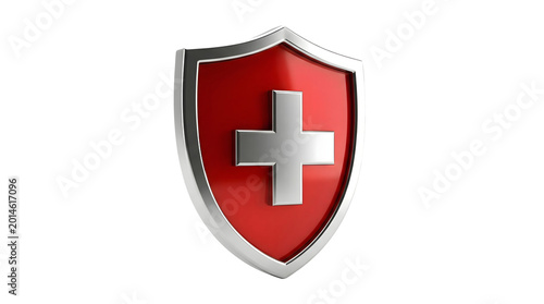 Free Download Red shield with silver cross symbolizing protection and security on white background - GFXLoad