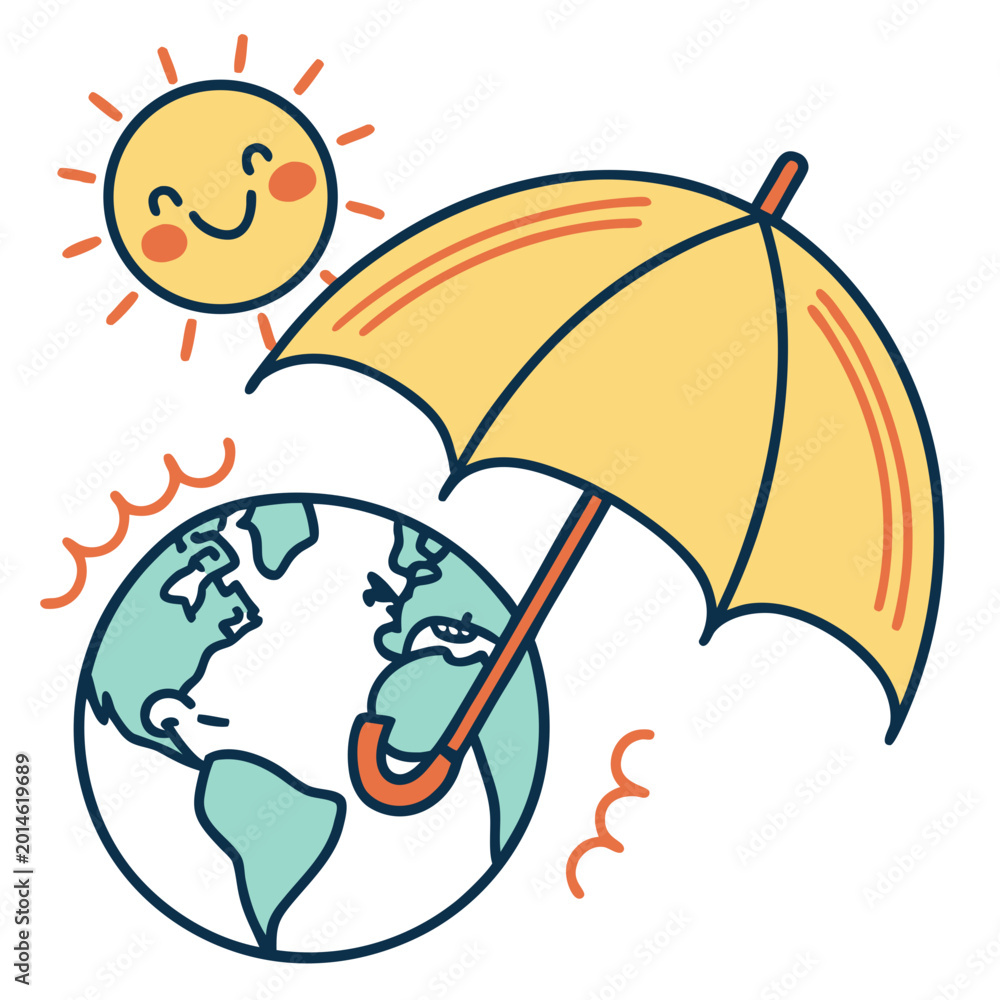 Fototapeta premium Sun umbrella protects earth from light weather.
