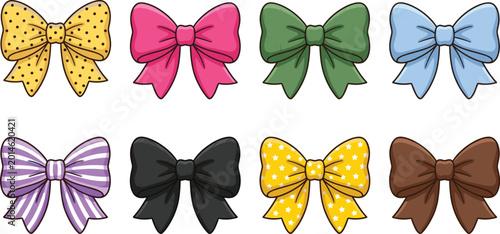 Fotografía Colorful Cartoon Bow Tie Collection Set with Polka Dot Stripe and Star Patterns