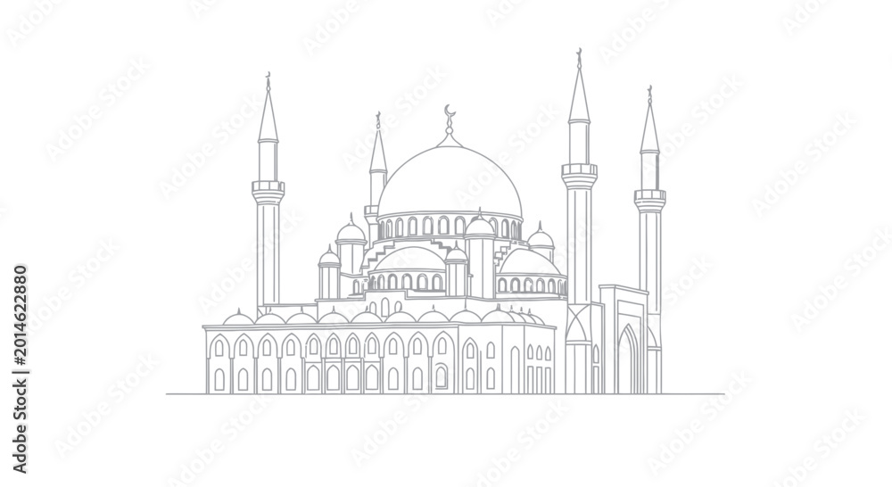 Fototapeta premium Islamic Mosque Architecture Line Drawing