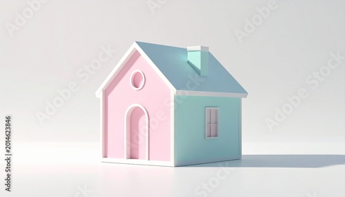 Charming miniature pastel house with archway, symbolizing home and real estate