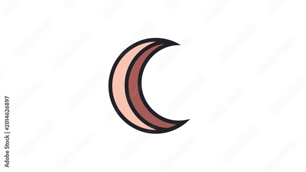 Obraz premium Simple crescent moon illustration with layered peach and brown tones on white