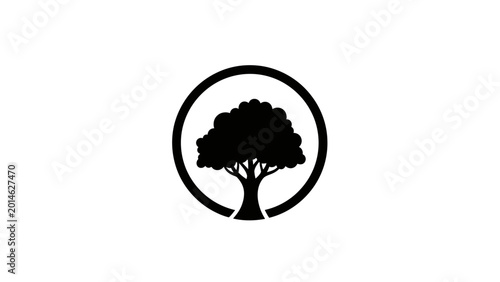 Фотография Black silhouette of a flourishing tree within a circular frame