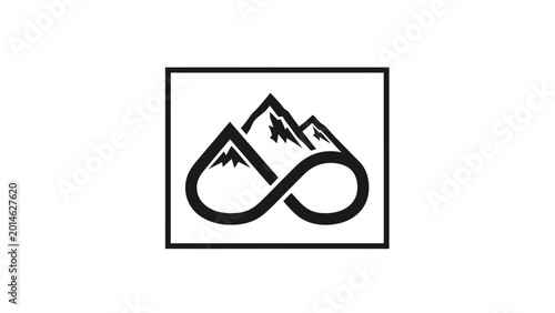 Φωτογραφία Black infinity symbol entwined with jagged mountains within a rectangle