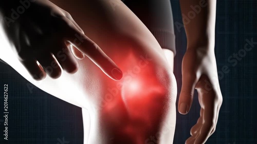 3d illustration of a human knee joint with pain highlighted in red, indicating inflammation or injury