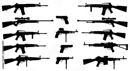 Tableau sur toile Collection of Diverse Firearm Silhouettes: Rifles and Pistols