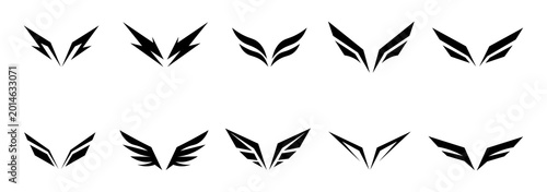 Photos Bird wings silhouette set, isolated feather wings shape design pack