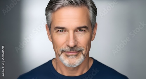 Professional middle-aged man portrait with gray beard and blue shirt