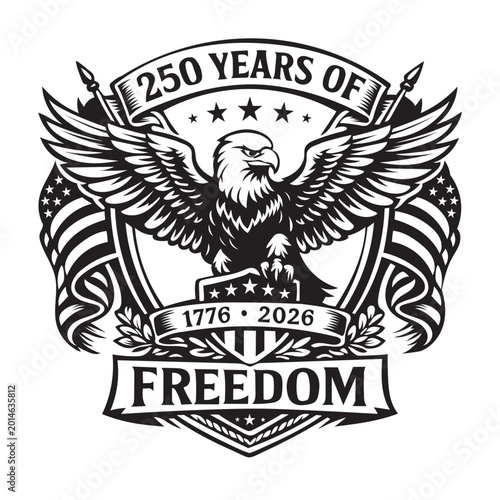 250th Anniversary American Flag and Bald Eagle Vector Illustration for United States Semiquincentennial 1776-2026
