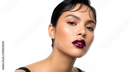Portrait of Beautiful Young Woman with Red Lipstick
