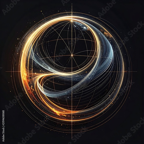 Glowing orb with swirling golden lines.