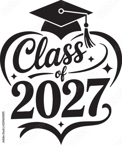Class of 2027 Graduation Typography Design with Cap