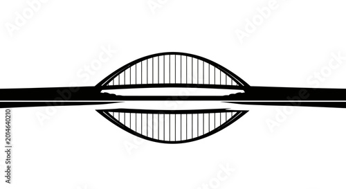Fotografia Arch bridge with reflected silhouette, stark contrast on white