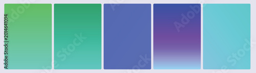 Obraz na plátně Set of five violet gradient cards in neon green emerald teal blue purple and cya