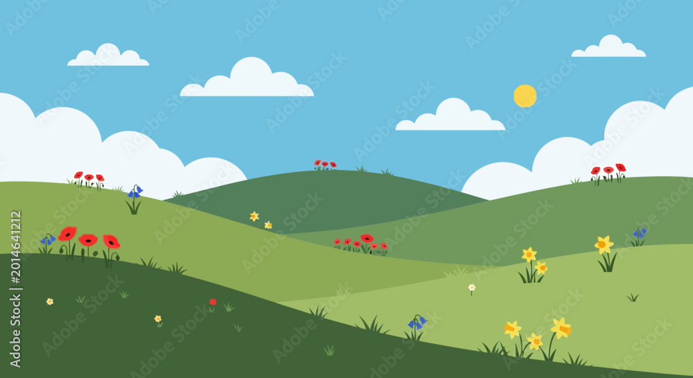Fototapeta premium Green hills with flowers.