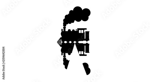 Slika na platnu Black silhouette of a steam train with billowing smoke, reflected in water