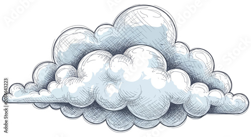 Bild auf Leinwand Sketch of cumulonimbus clouds with light blue watercolor washes and hatching