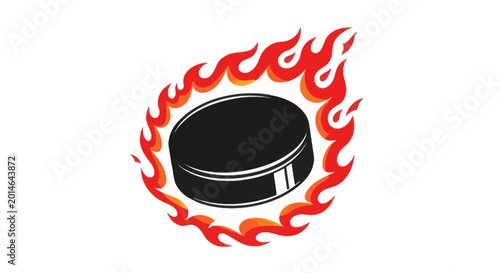 Photography Hockey Puck on Fire Icon, Ice Hockey Sport Concept, Energetic Flames