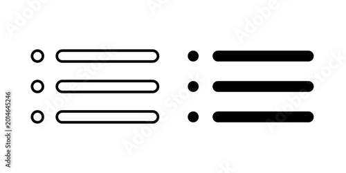 Menu icon in outline and solid style. Ideal for navigation, mobile apps, and website interface design on white background.