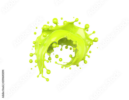 Vibrant Green Liquid Splash with Droplets
