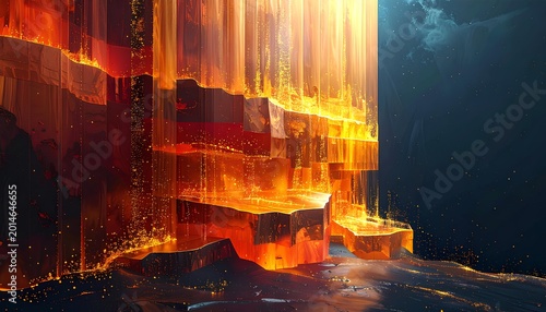 流れ落ちる琥珀色のデータストリームの抽象的な断面 / Abstract cross-section of flowing amber data streams (Generative AI)