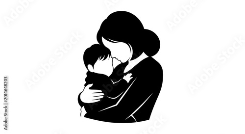 Foto Minimalist silhouette illustration of a mother tenderly holding her baby