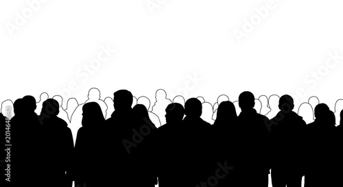 Silhouette of a large crowd of people standing together.
