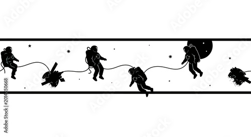 Obraz na płótnie Silhouettes of astronauts tethered together float amongst stars and celestial bo