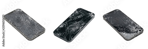 Damaged Smartphone with Cracked Screen Glass Isolated on Transparent Background PNG
