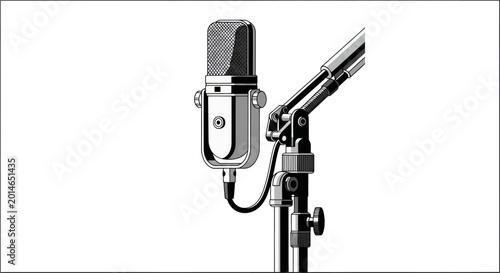 Retro Microphone on Stand, Vintage Audio Equipment, Studio Recording