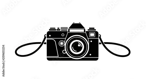 Tableau sur toile Black silhouette of a vintage camera with a strap